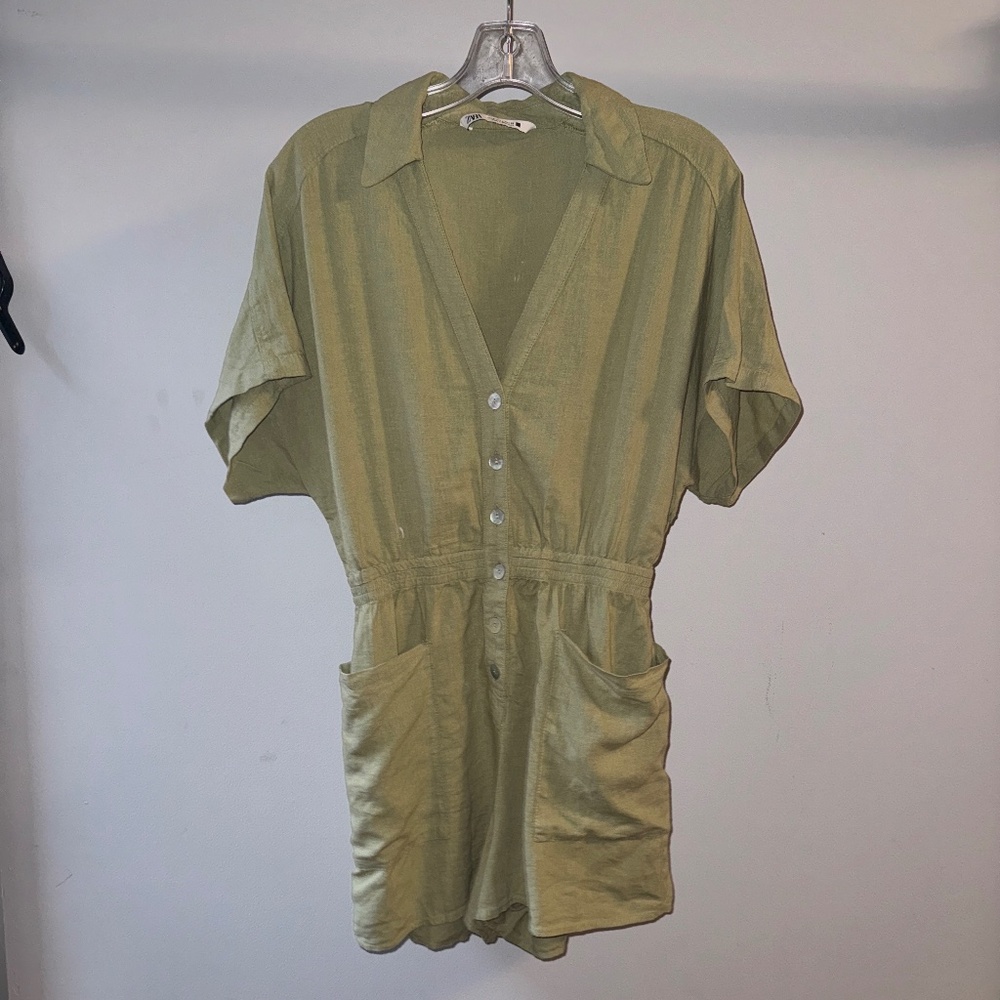 Light Green Zara Linen Romper